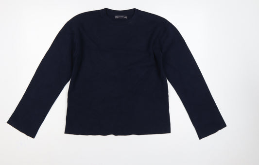 Marks and Spencer Women Blue M Crew Neck Cotton Knit Jumper