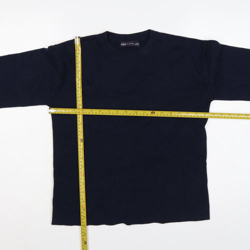 Marks and Spencer Women Blue M Crew Neck Cotton Knit Jumper