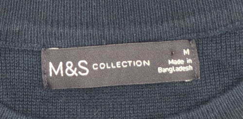 Marks and Spencer Women Blue M Crew Neck Cotton Knit Jumper