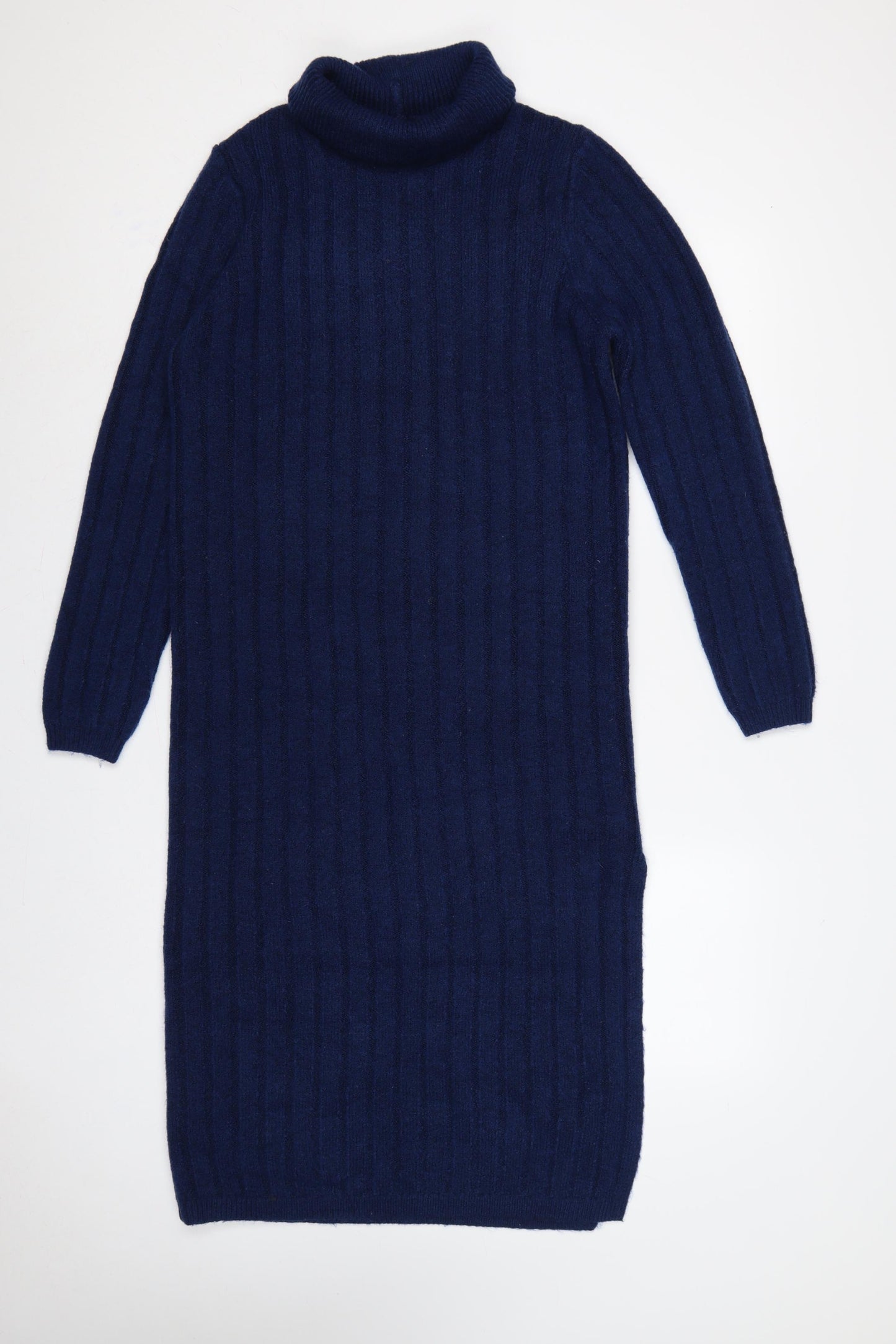 ASOS Design Women Blue UK 14 Long Rib Knit Roll Neck Jumper Dress