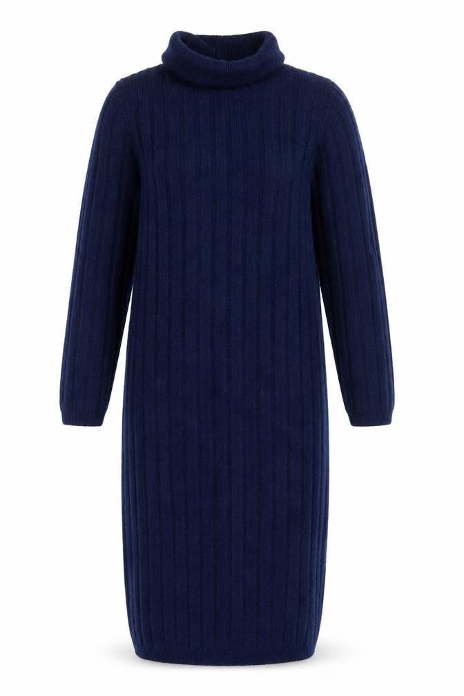ASOS Design Women Blue UK 14 Long Rib Knit Roll Neck Jumper Dress