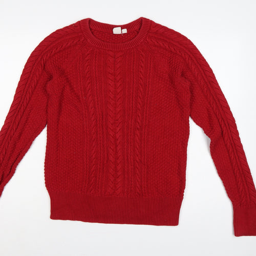 GAP Women Red M Tall Cable-Knit Cotton Crew Neck Jumper