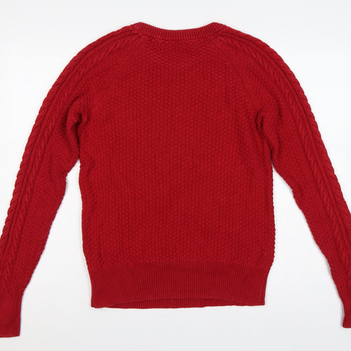 GAP Women Red M Tall Cable-Knit Cotton Crew Neck Jumper
