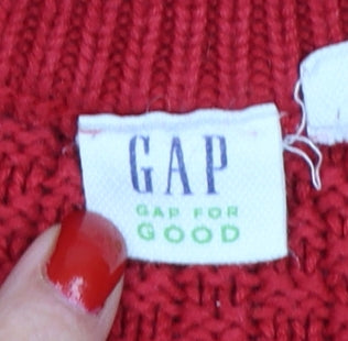 GAP Women Red M Tall Cable-Knit Cotton Crew Neck Jumper