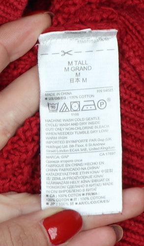 GAP Women Red M Tall Cable-Knit Cotton Crew Neck Jumper