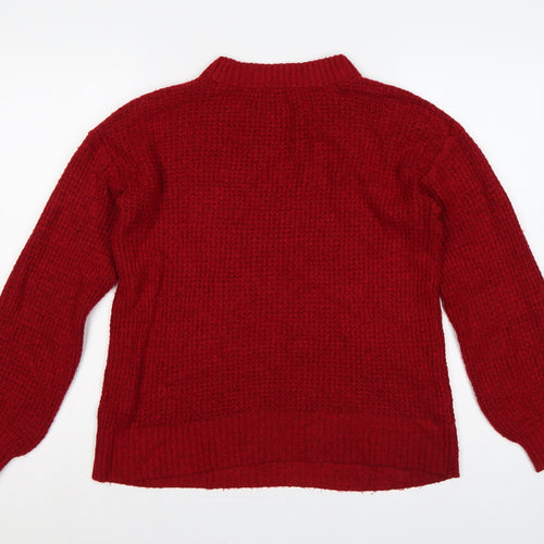 American Eagle Women Red XS Mock Neck Waffle Knit Jumper