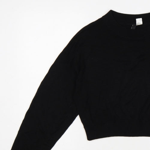 H&M Divided Women’s Black S Cropped Balloon Sleeve Knit Pullover Jumper