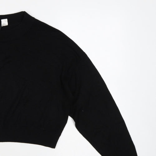 H&M Divided Women’s Black S Cropped Balloon Sleeve Knit Pullover Jumper