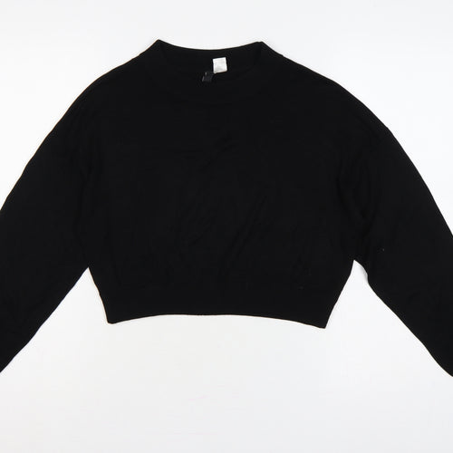 H&M Divided Women’s Black S Cropped Balloon Sleeve Knit Pullover Jumper