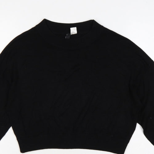 H&M Divided Women’s Black S Cropped Balloon Sleeve Knit Pullover Jumper