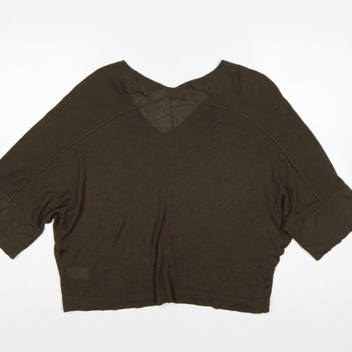 Next Women Brown S V-Neck Batwing 3/4 Sleeve Viscose Knit Pullover