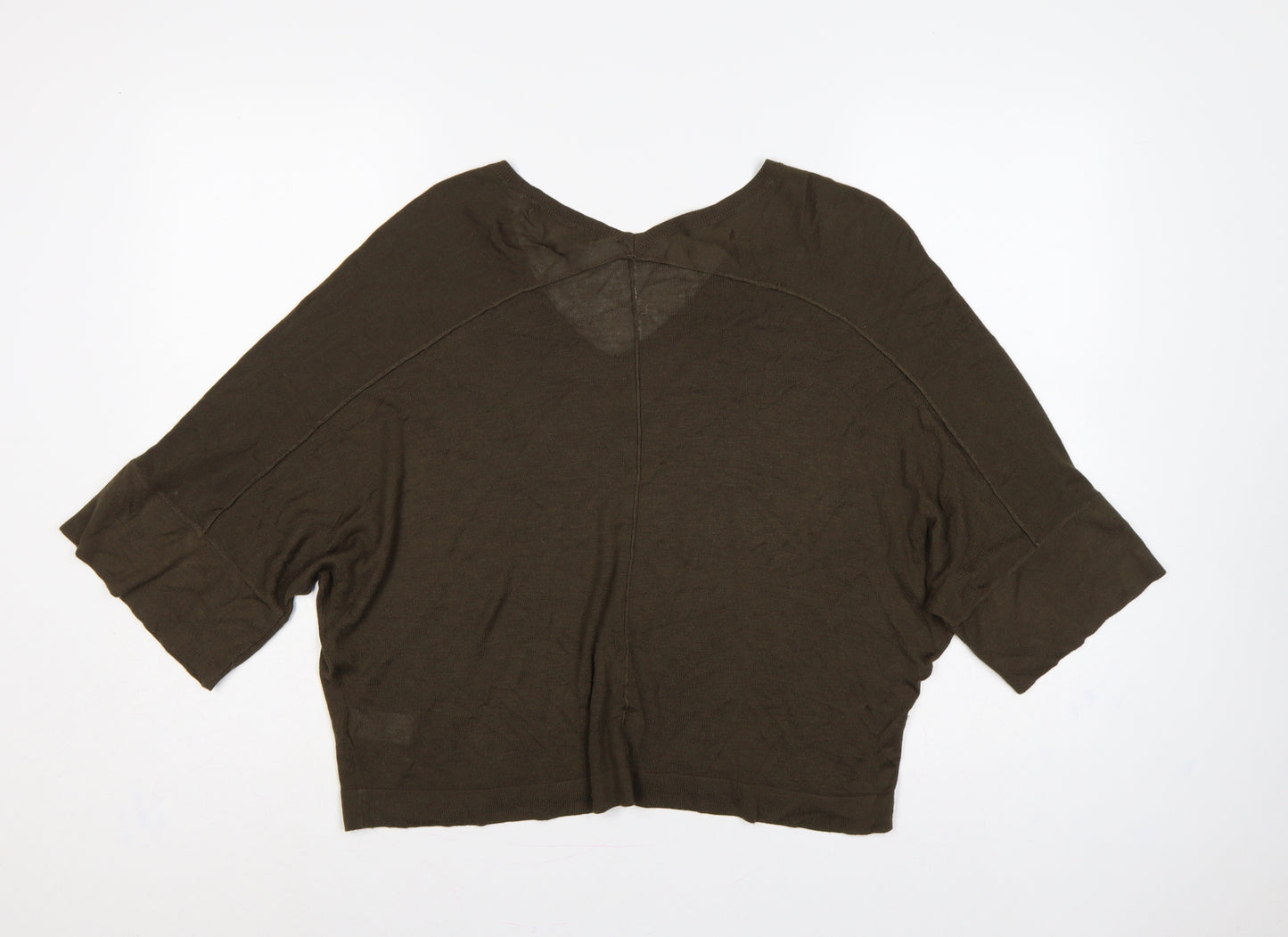 Next Women Brown S V-Neck Batwing 3/4 Sleeve Viscose Knit Pullover