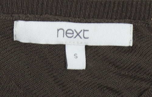 Next Women Brown S V-Neck Batwing 3/4 Sleeve Viscose Knit Pullover