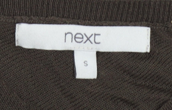 Next Women Brown S V-Neck Batwing 3/4 Sleeve Viscose Knit Pullover