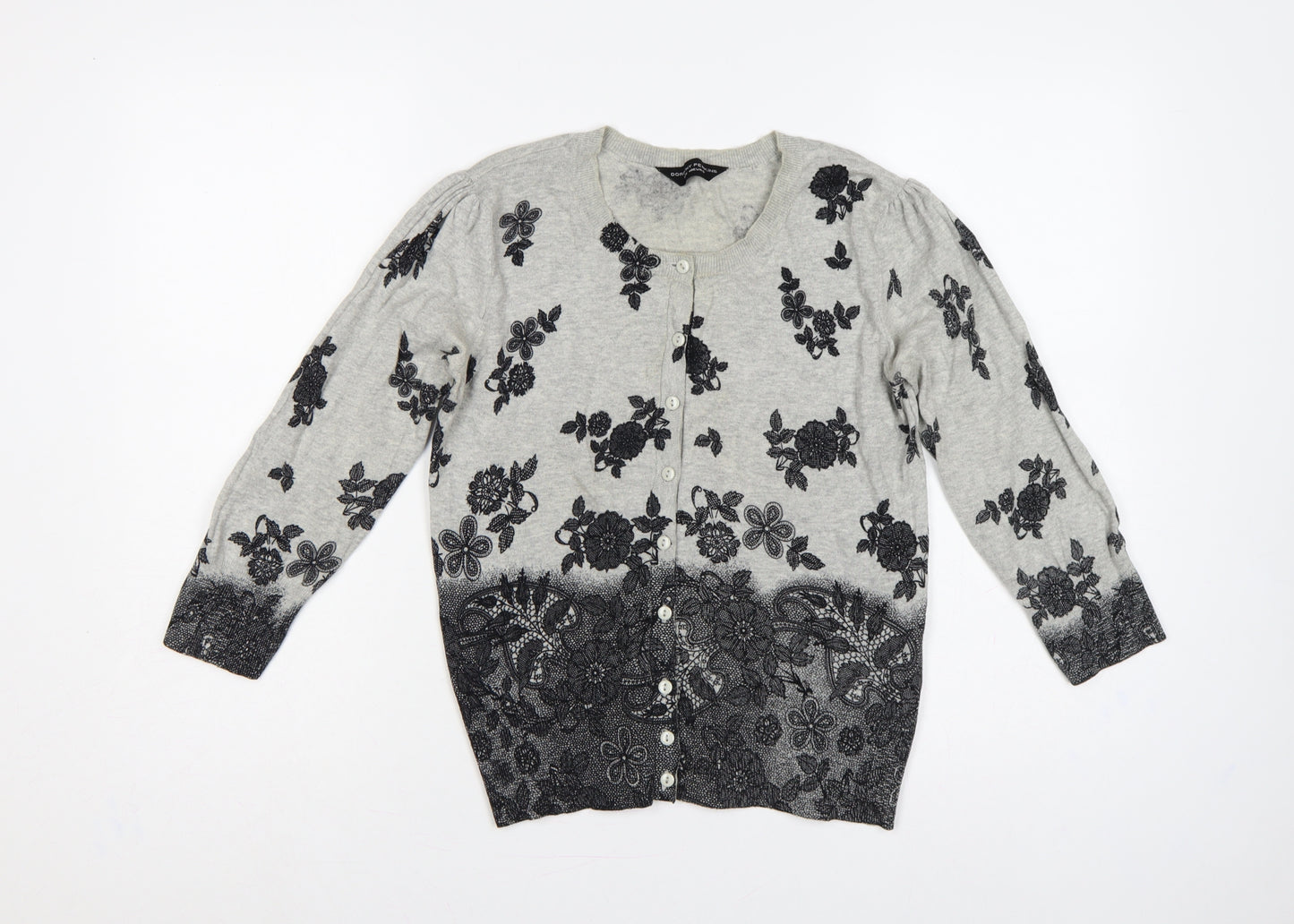 Dorothy Perkins Women Grey Floral Cotton Knit Cardigan UK 12 Long Sleeve