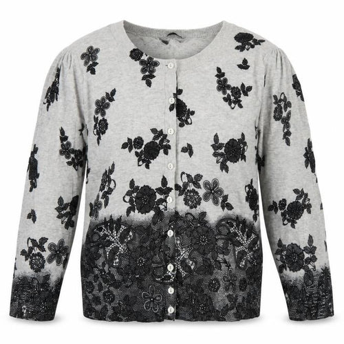 Dorothy Perkins Women Grey Floral Cotton Knit Cardigan UK 12 Long Sleeve