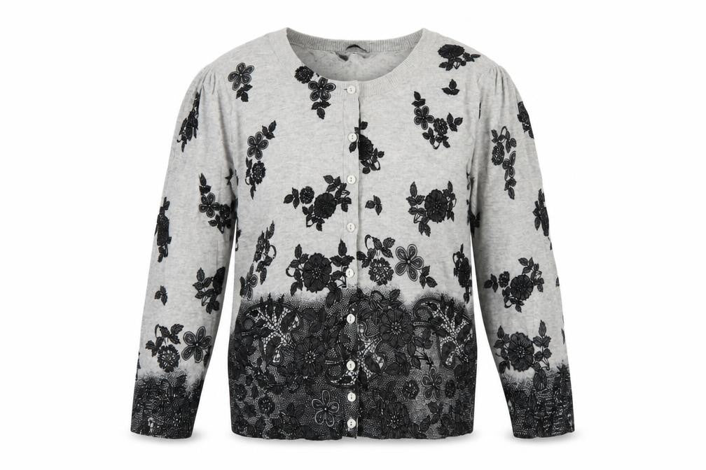 Dorothy Perkins Women Grey Floral Cotton Knit Cardigan UK 12 Long Sleeve
