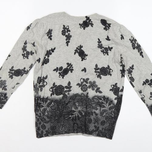 Dorothy Perkins Women Grey Floral Cotton Knit Cardigan UK 12 Long Sleeve