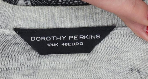 Dorothy Perkins Women Grey Floral Cotton Knit Cardigan UK 12 Long Sleeve