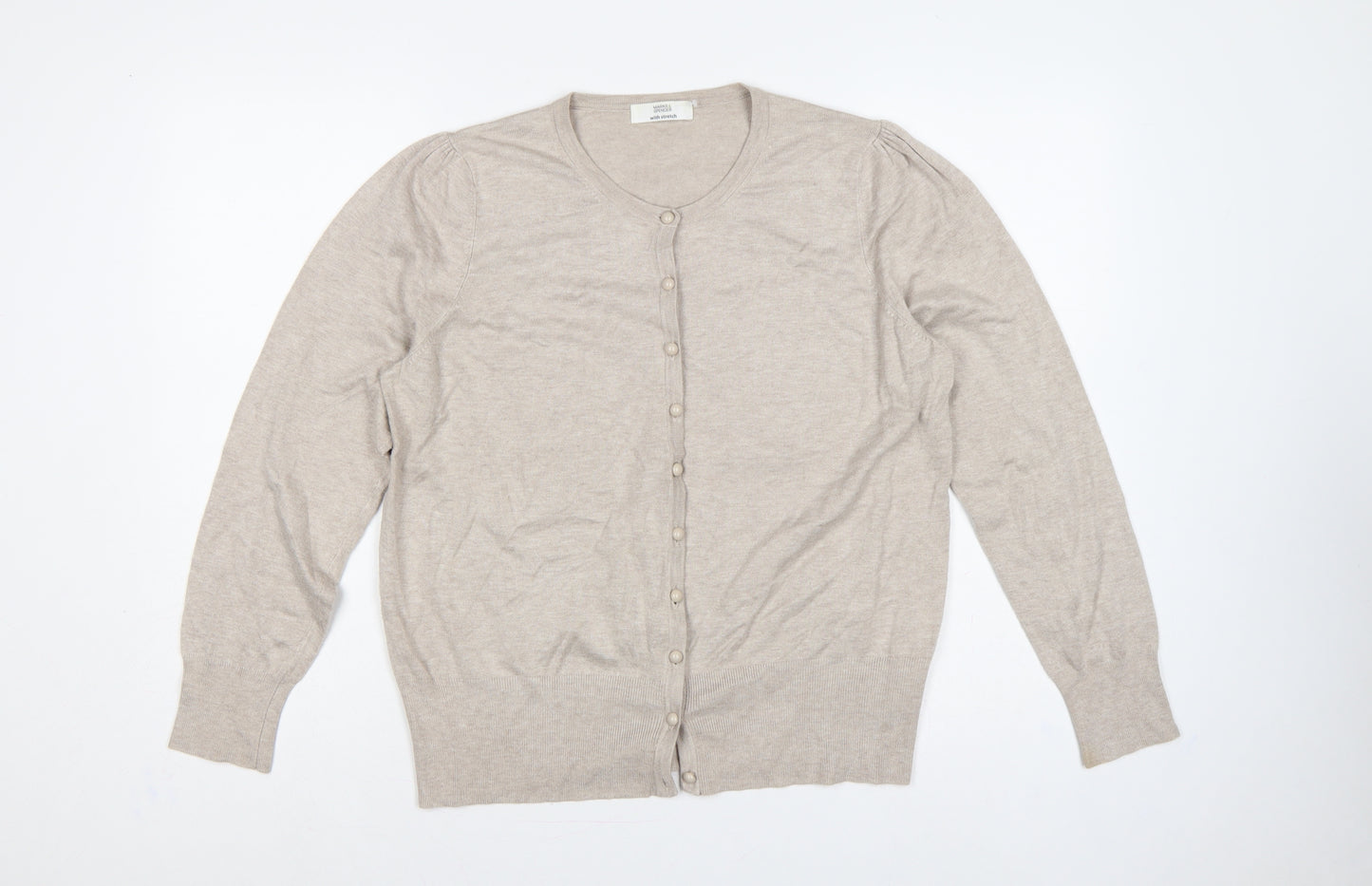 Marks and Spencer Women Beige Size 20 Button Knit Cardigan