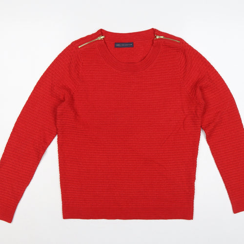 Marks and Spencer Women Red Size 10 Round Neck Zip Shoulder Jumper