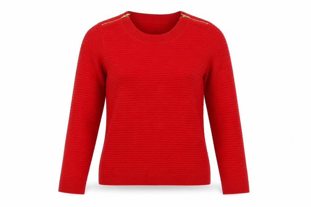 Marks and Spencer Women Red Size 10 Round Neck Zip Shoulder Jumper