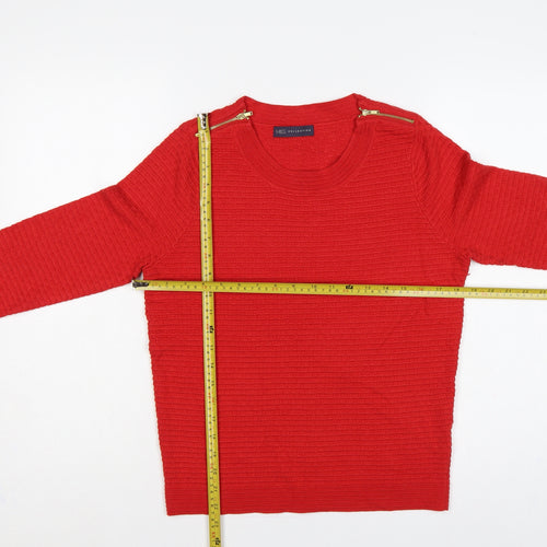 Marks and Spencer Women Red Size 10 Round Neck Zip Shoulder Jumper