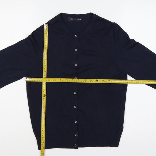 Marks & Spencer Women Blue Size 14 Button Knit Cardigan