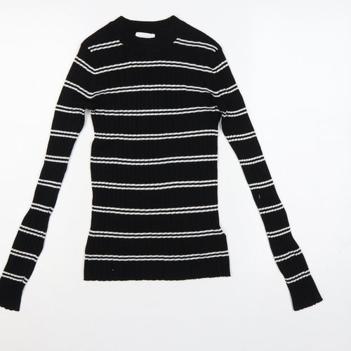 H&M Women Black White Stripe Rib Knit Pullover Jumper XS