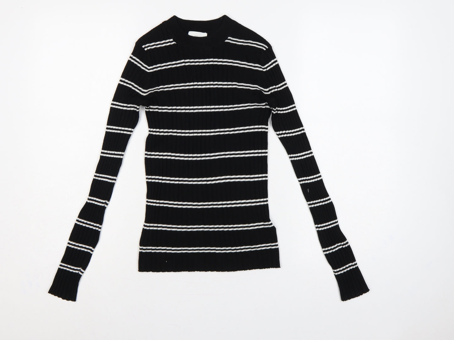 H&M Women Black White Stripe Rib Knit Pullover Jumper XS