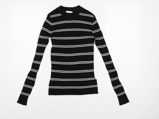 H&M Women Black White Stripe Rib Knit Pullover Jumper XS