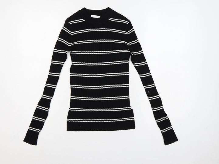 H&M Women Black White Stripe Rib Knit Pullover Jumper XS