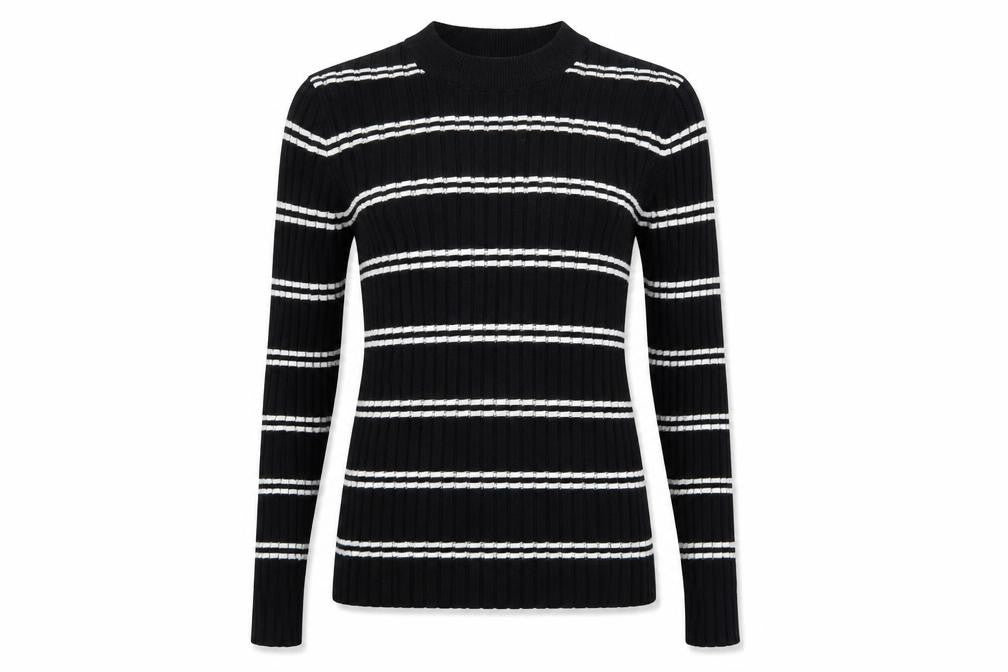 Front view of H&M Women Black White Stripe Rib Knit jumper XS
