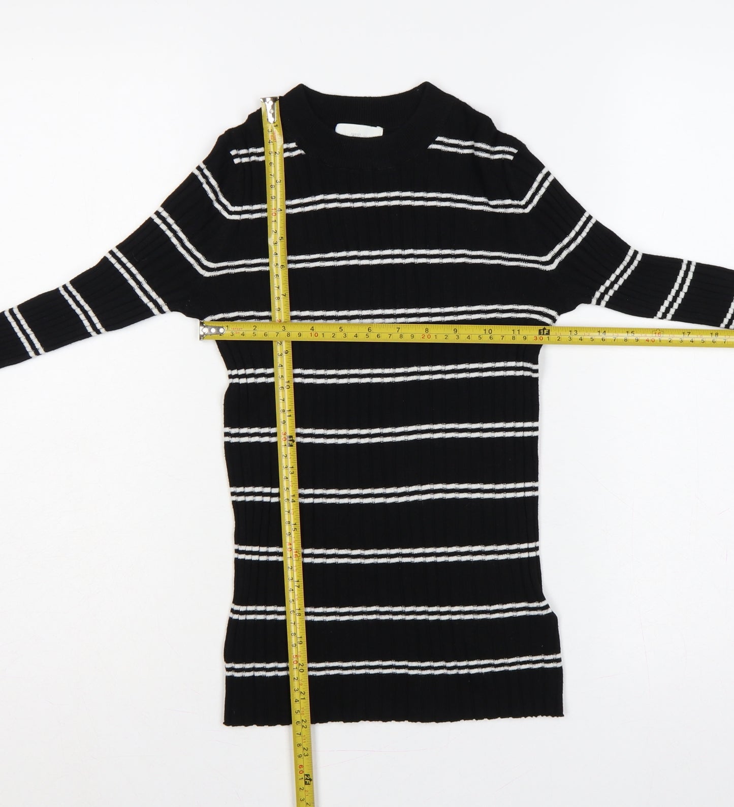 H&M Women Black White Stripe Rib Knit Pullover Jumper XS