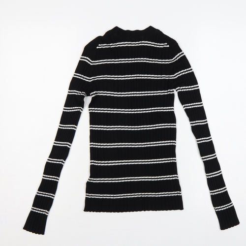 H&M Women Black White Stripe Rib Knit Pullover Jumper XS
