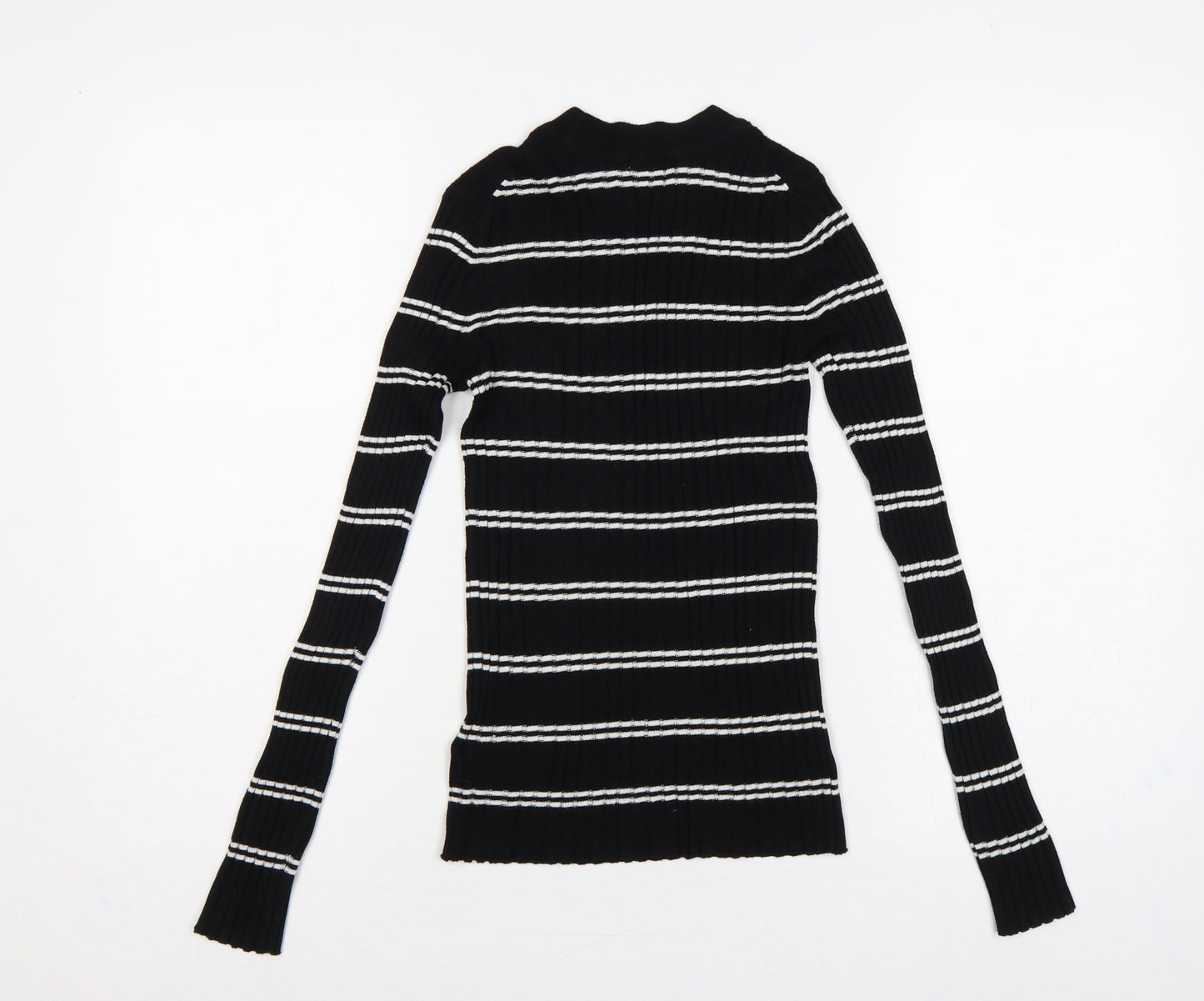 H&M Women Black White Stripe Rib Knit Pullover Jumper XS