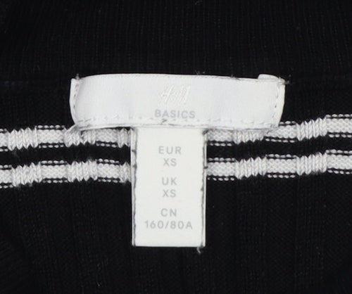 H&M Women Black White Stripe Rib Knit Pullover Jumper XS