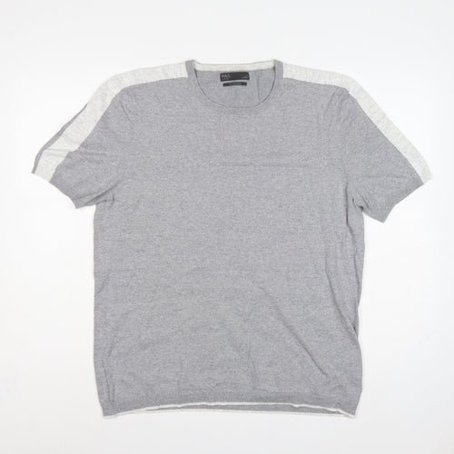 Marks & Spencer Men Grey L Cotton Knit Short Sleeve Pullover Jumper