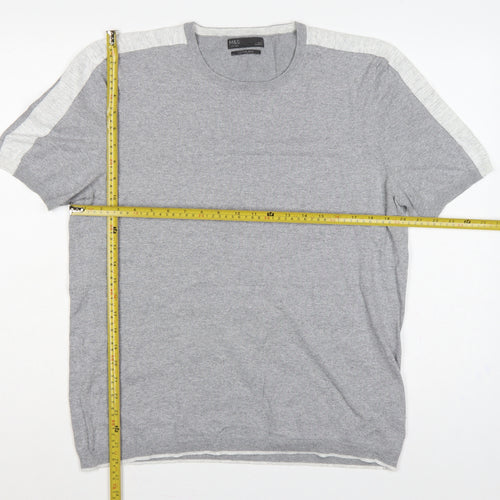 Marks & Spencer Men Grey L Cotton Knit Short Sleeve Pullover Jumper
