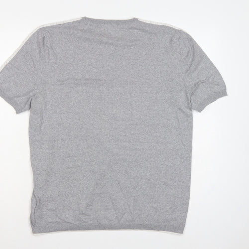 Marks & Spencer Men Grey L Cotton Knit Short Sleeve Pullover Jumper