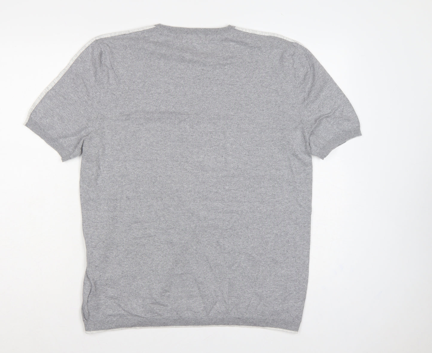 Marks & Spencer Men Grey L Cotton Knit Short Sleeve Pullover Jumper