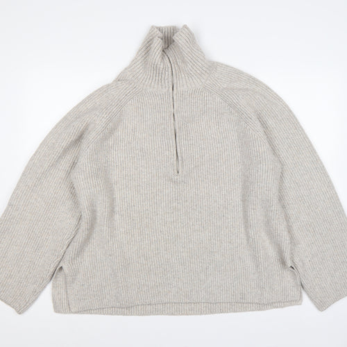 H&M Women’s Beige UK 20 Rib Knit 1/2 Zip High Neck Jumper