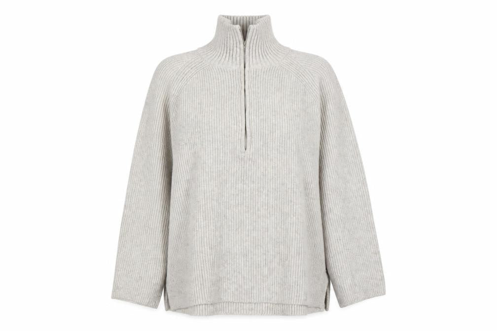 H&M Women’s Beige UK 20 Rib Knit 1/2 Zip High Neck Jumper