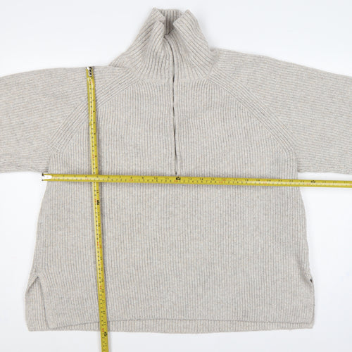 H&M Women’s Beige UK 20 Rib Knit 1/2 Zip High Neck Jumper