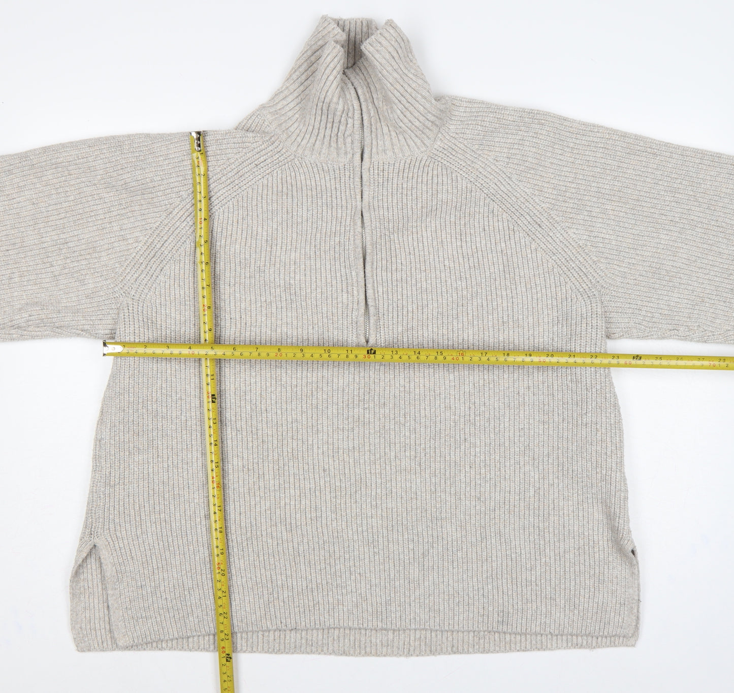 H&M Women’s Beige UK 20 Rib Knit 1/2 Zip High Neck Jumper