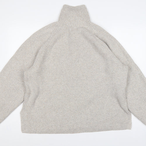 H&M Women’s Beige UK 20 Rib Knit 1/2 Zip High Neck Jumper