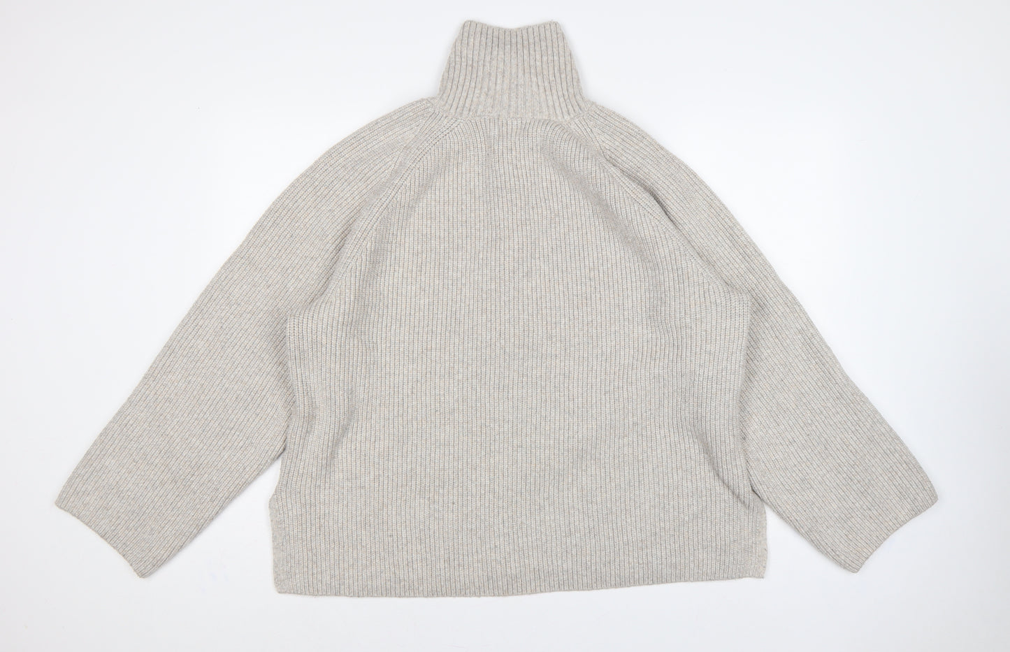 H&M Women’s Beige UK 20 Rib Knit 1/2 Zip High Neck Jumper