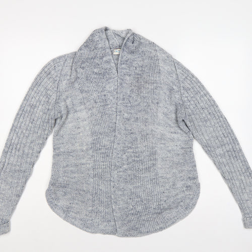 M&S Women Blue UK 12 Open Front Cable Knit Linen Blend Cardigan