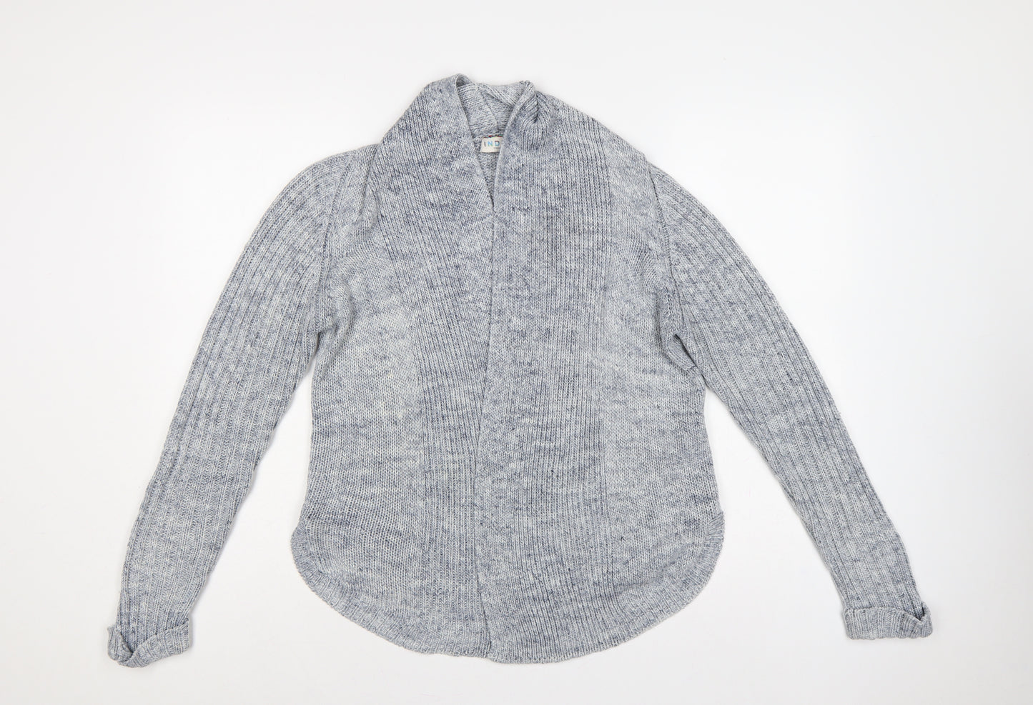 M&S Women Blue UK 12 Open Front Cable Knit Linen Blend Cardigan