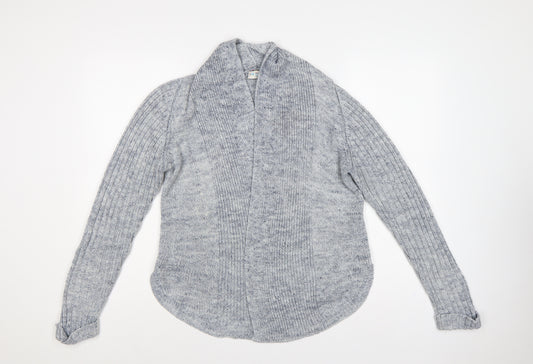 M&S Women Blue UK 12 Open Front Cable Knit Linen Blend Cardigan